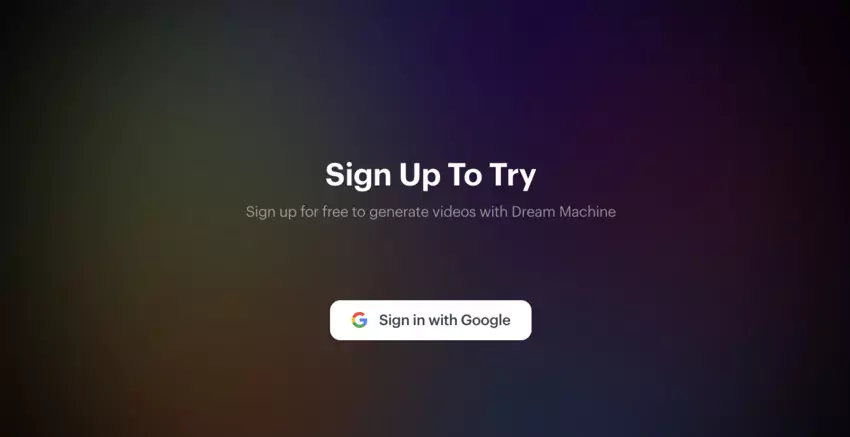 Page d'inscription de Luma AI par e-mail google