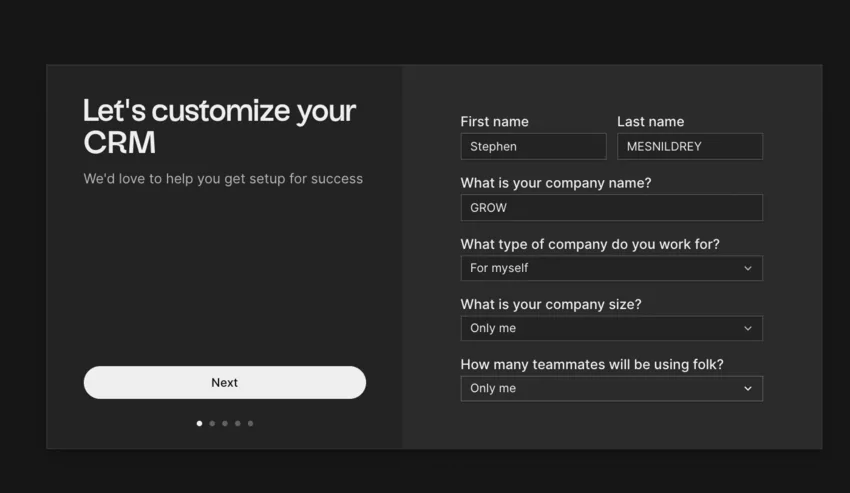 Folk sign-up screen: simple and straightforward