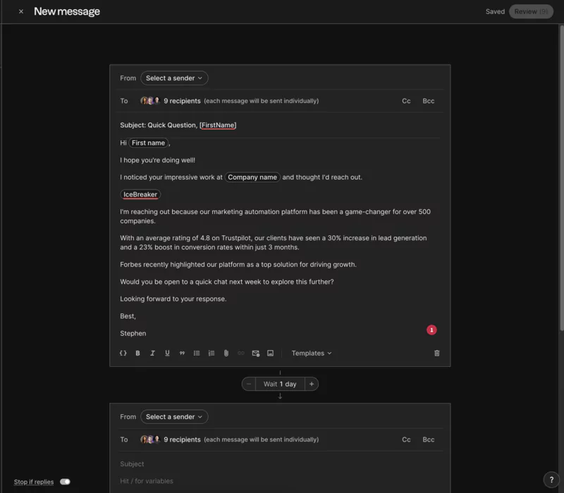first email campaign with Folk