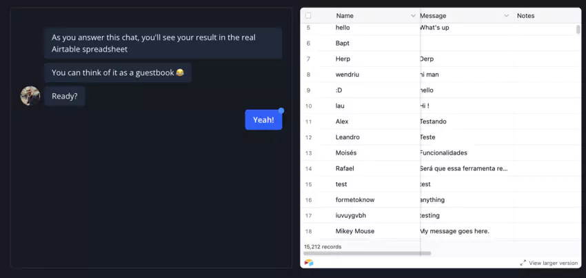 Screenshot of Typebot website for real-time information gathering