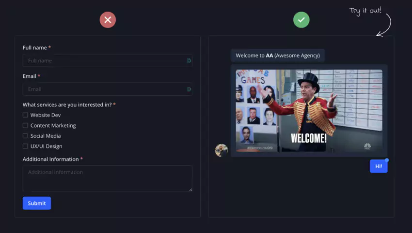 expériences de chat exemples typebot