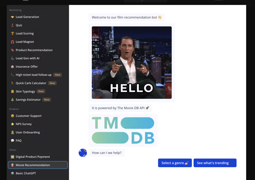 an example of typebot web forms