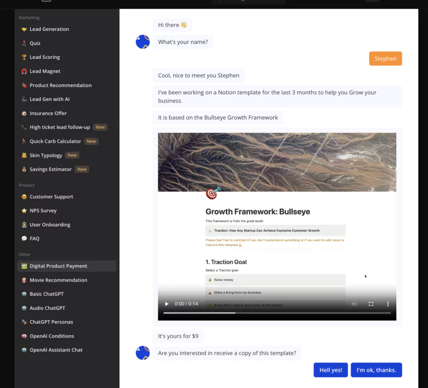 screenshot of Typebot's digital product payment collection website