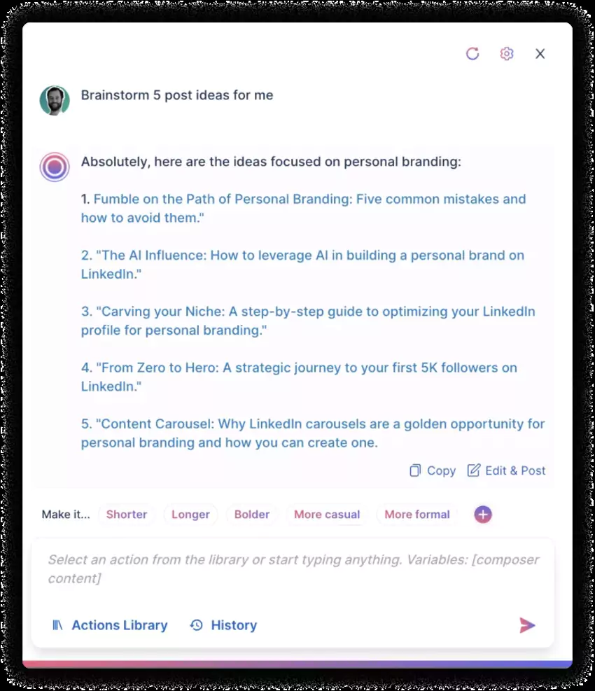 view on the planning of some of the posts with Taplio