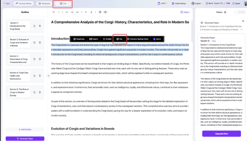 copie d'écran de la fonction d'amélioration de l'article généré de sinuui AI