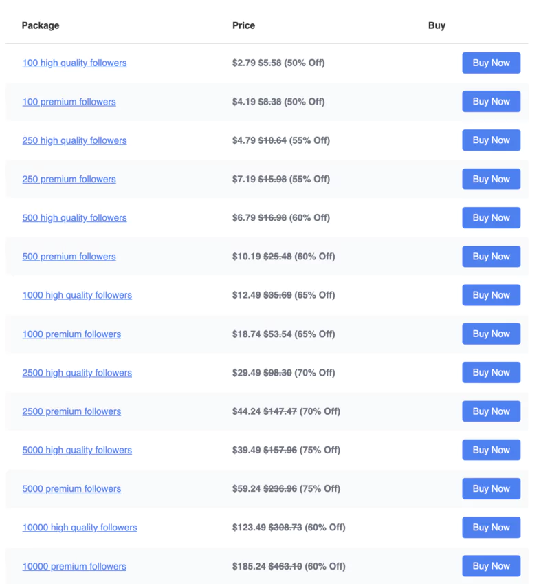 Tarifs de Social-Viral