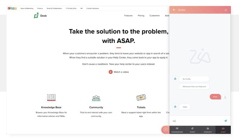 chatbot ZIA de Zoho Desk