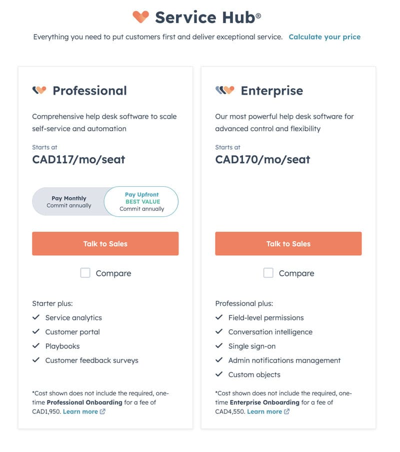 Tarifs de HubSpot Service Hub