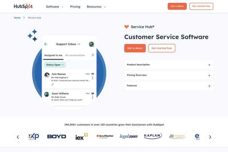 Accueil de HubSpot Service Hub