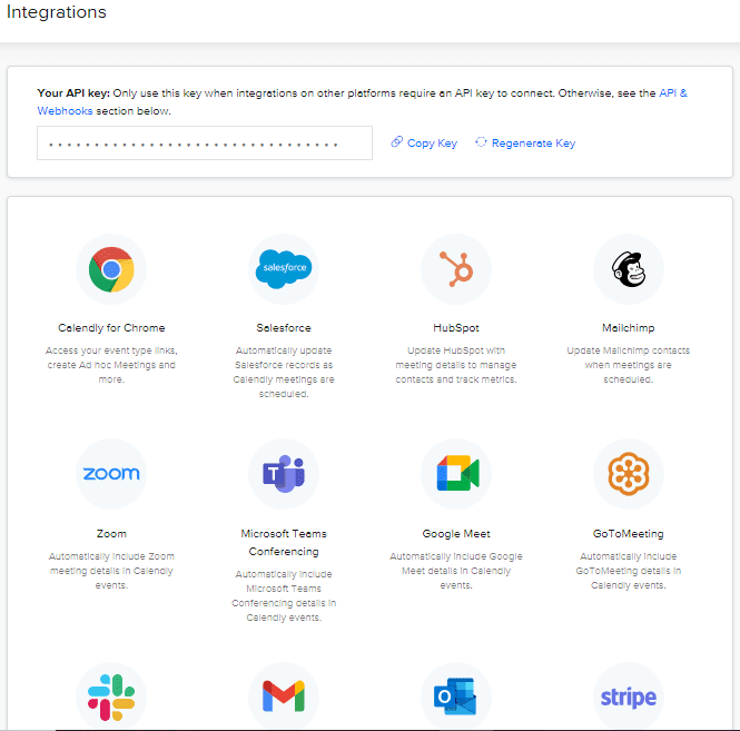 Quelques-unes des intégrations disponibles offertes par Calendly