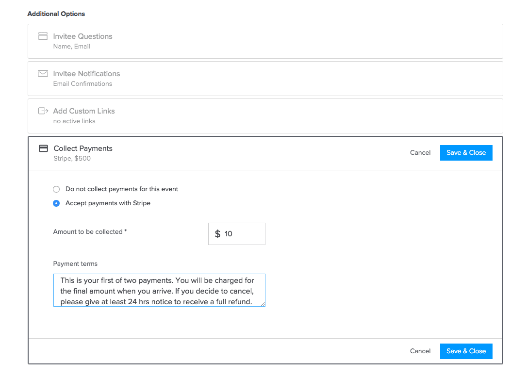 Configuration de paramètres de collecte de paiements dans calendly calendly 