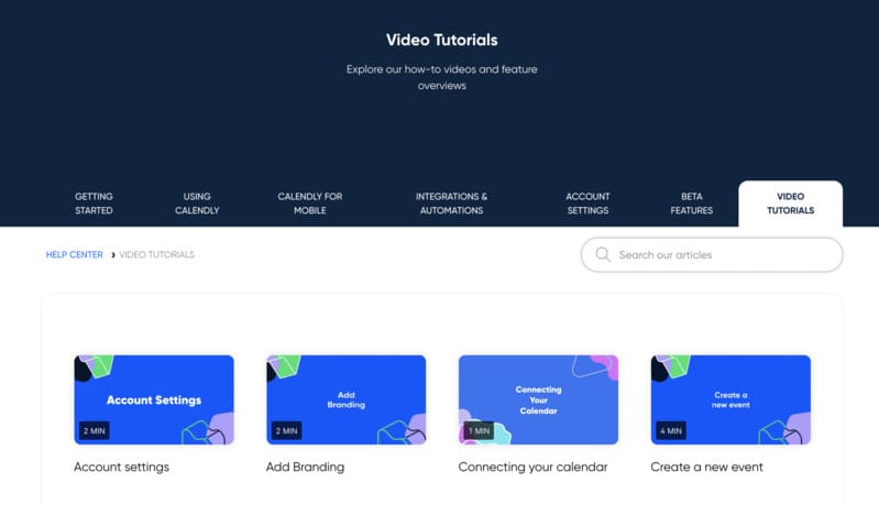 Tutoriels vidéo sur le site web