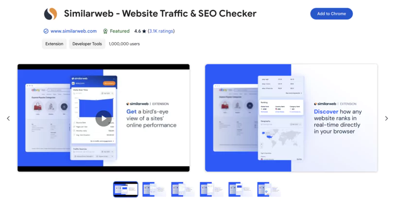 Capture d'écran de l'extension SimilarWeb sur un navigateur