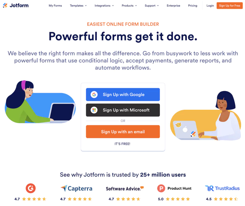 page du site internet de Jotform