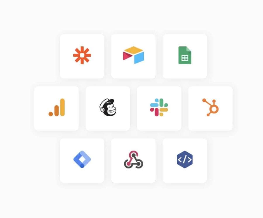 A list of popular Typeform integrations, such as Zapier, Airtable, Google Sheets, Mailchimp, and more