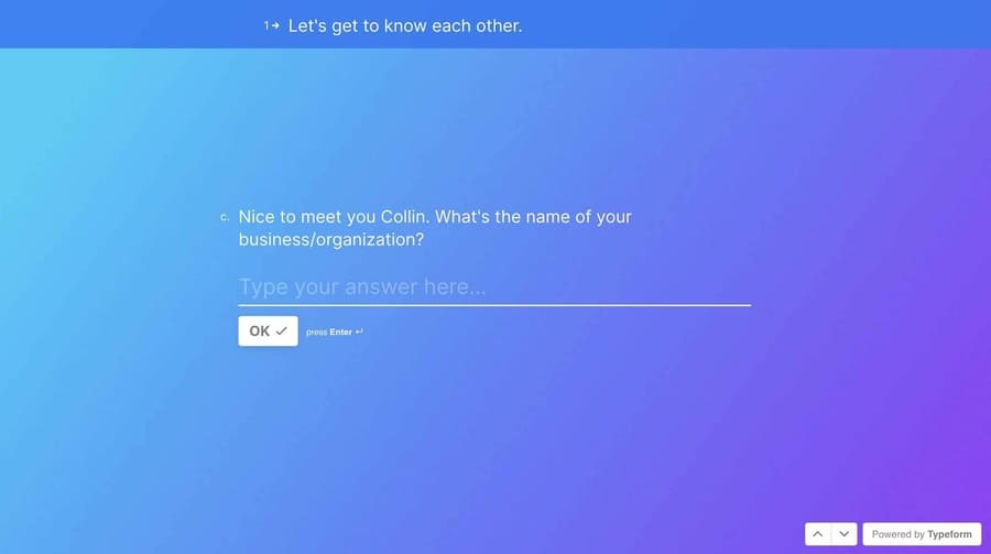 A screen showing an interactive Typeform survey