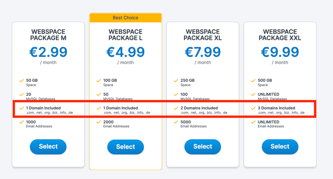 Noms de domaines offerts