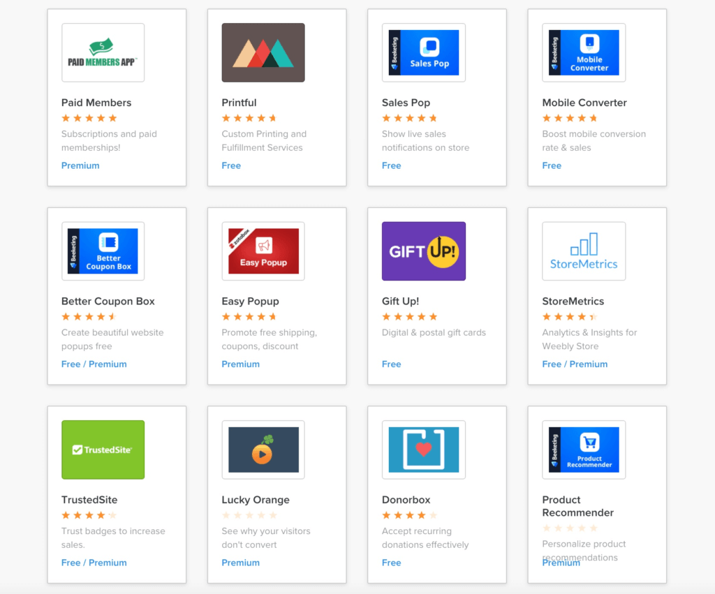 weebly : applications de commerce électronique gratuites