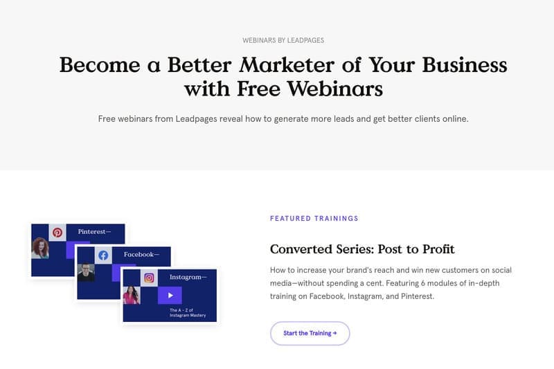 Avis sur leadpages webinaires