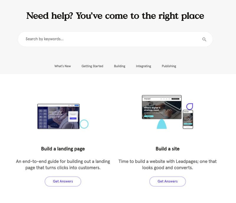 Support technique de leadpages