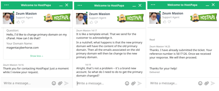 Live chat with HostPapa agent