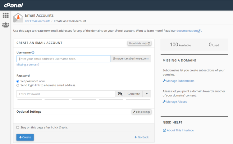 Creating an email account with HostPapa