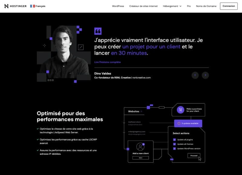 page d'accueil de Hostinger