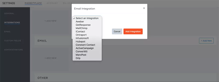 Intégration marketing par email de samcart