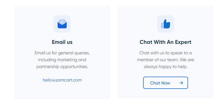 Assistance par email samcart