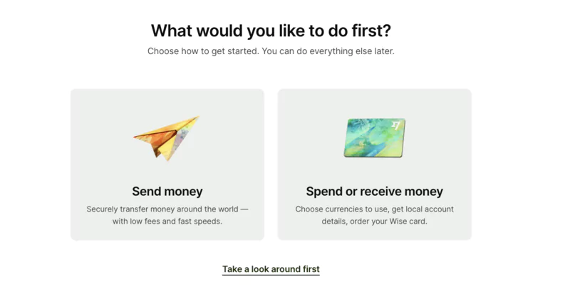 sending or receiving money on a wise account