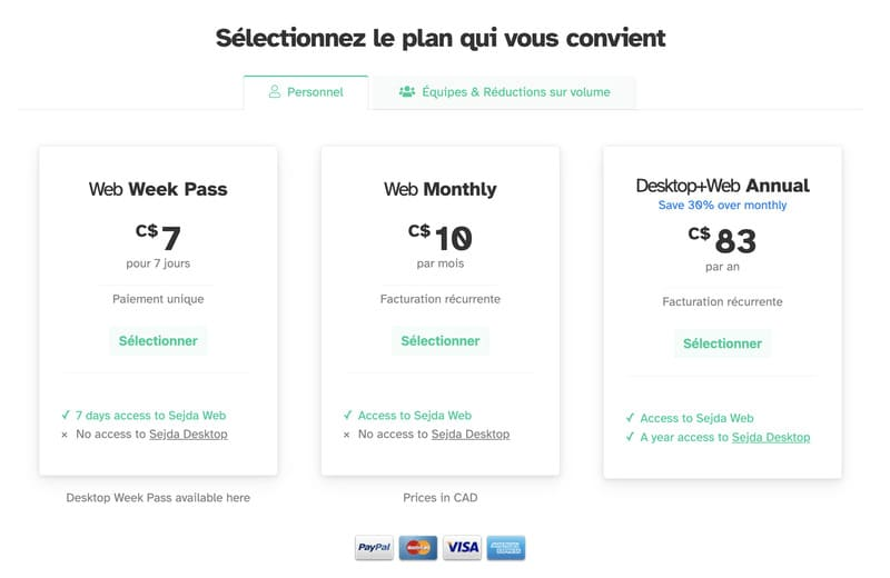 mise à jour des tarifs de Sejda 