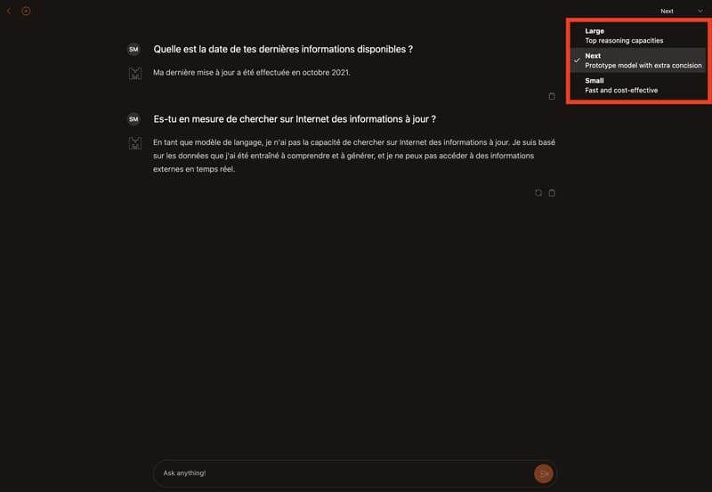 Modèles de Langage de Le Chat 