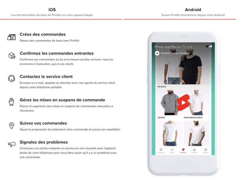 application mobile de Printful