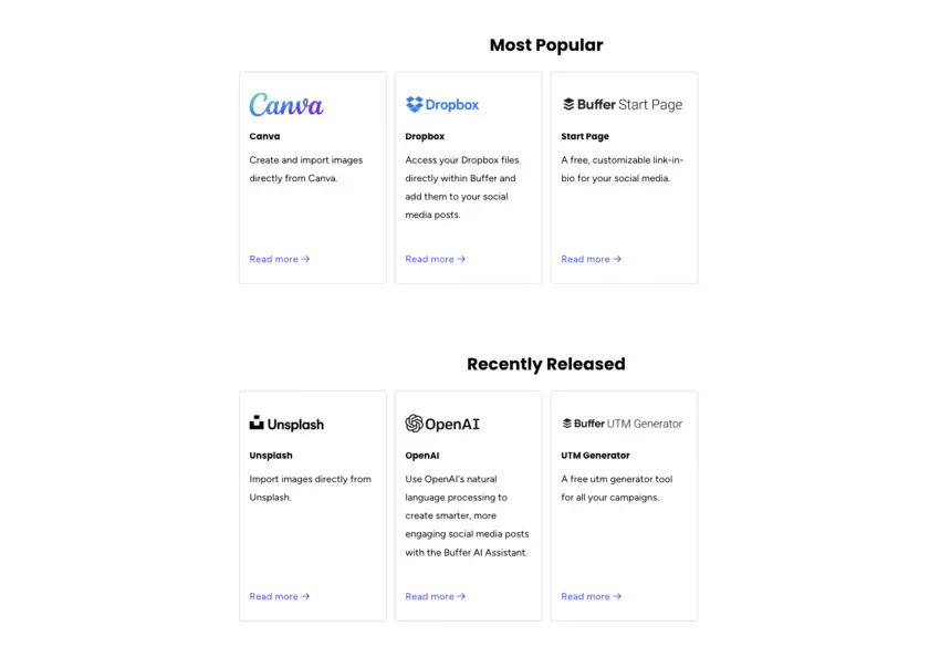 Avis des Intégrations et extensions : Buffer, votre outil polyvalent