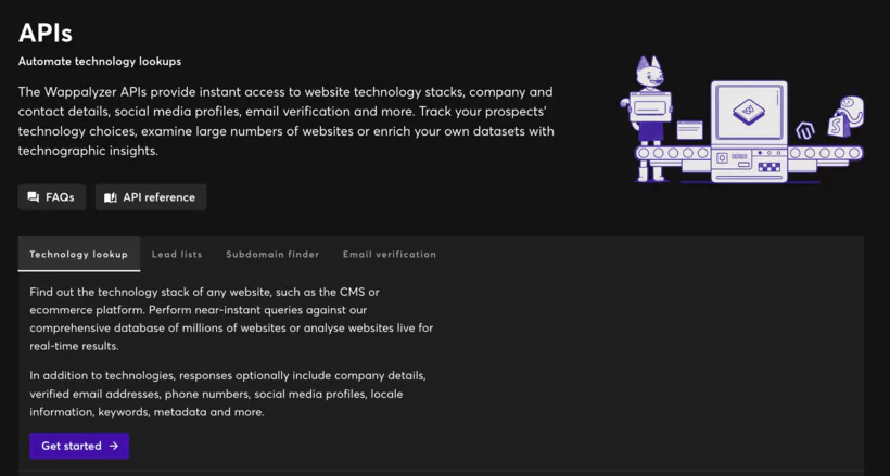 L'interface développeur permet une intégration rapide de Wappalyzer