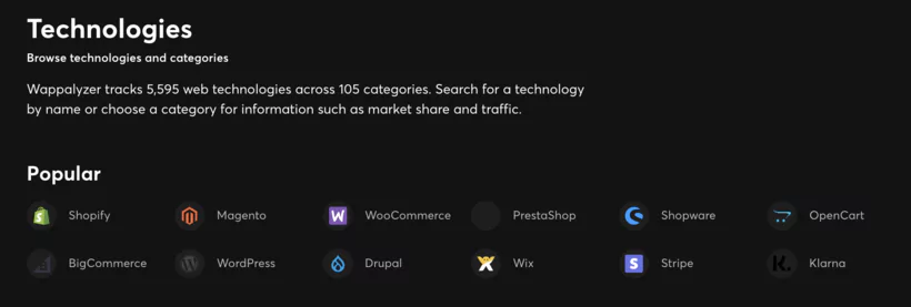 détection en temps réel permet d'identifier rapidement les composants d'un site et e-commerce de Wappalyzer