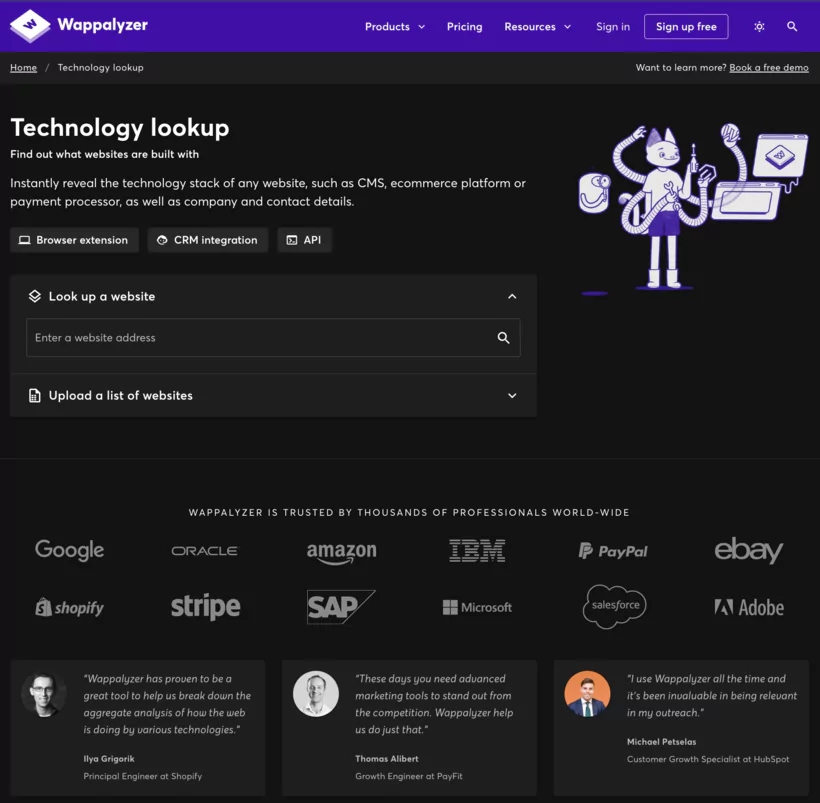 Le système Wappalyzer identifie instantanément les technologies utilisées