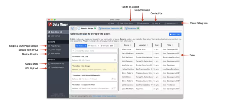 Interface Utilisateur Intuitive de Data miner