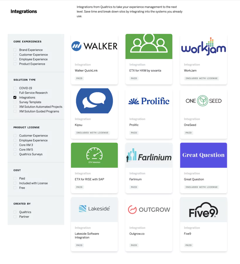 Centre d'intégration et API de qualtrics