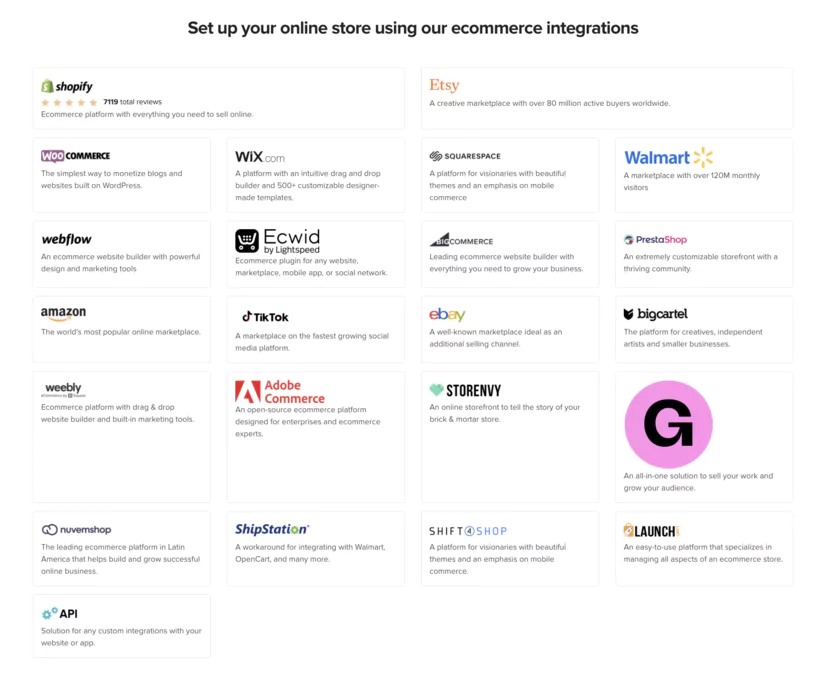 intégations de printful pour le print on demand