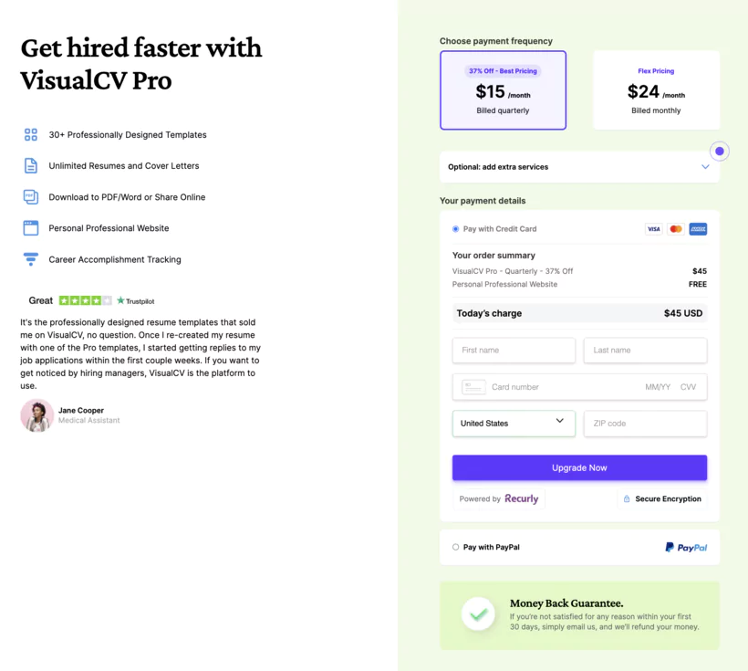 avantages de visualcv pro
