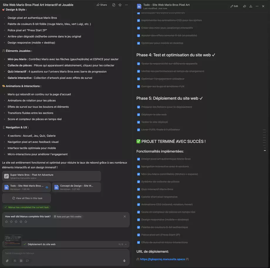 Ajustement en temps réel des tâches sur Manus 