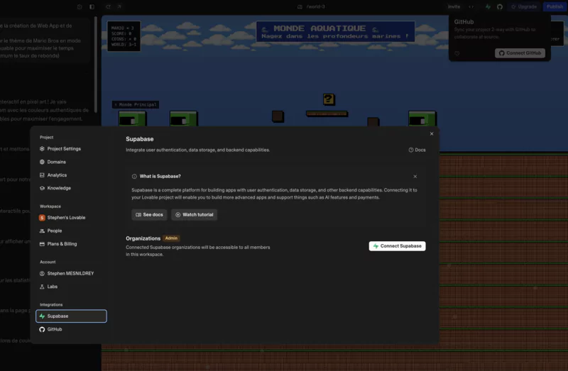 Connexion à Supabase sur Lovable