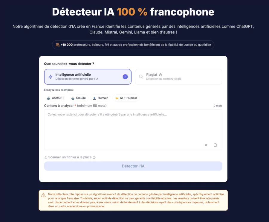 interface du détecteur IA
