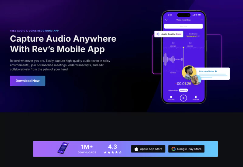 application mobile de rev.com sur iOs et Android