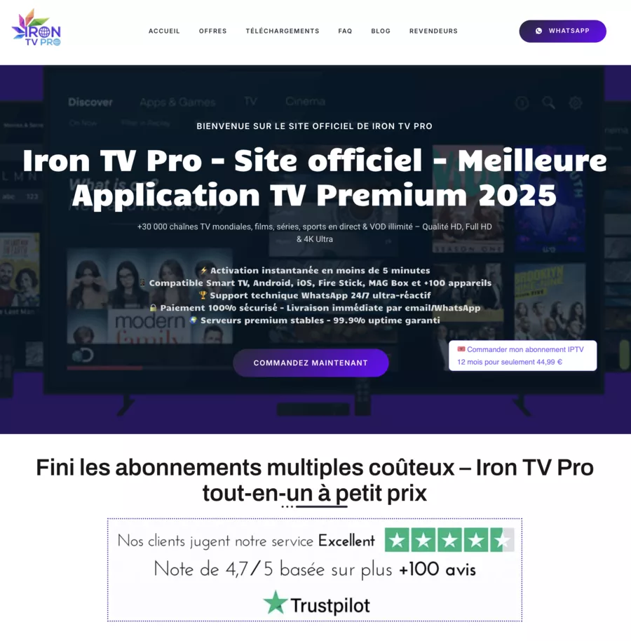 page d'accueil de iron tv pro