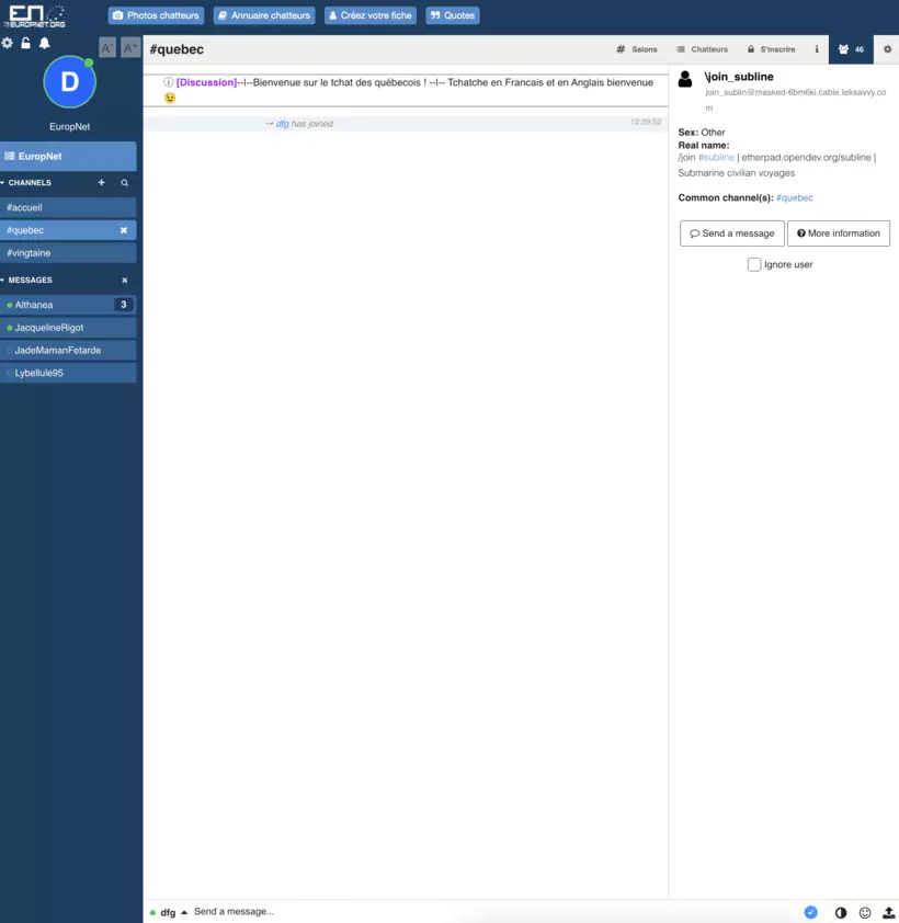 interface du chat de Europnet