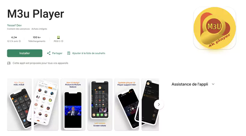 application m3u player sur le Playstore