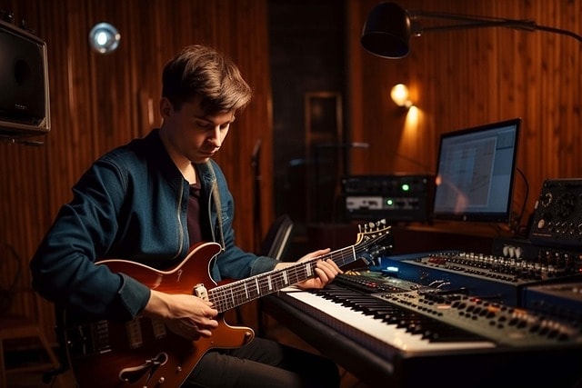 ai generated, musician, music studio, recording, music, studio, guitar, guitarist, music studio, music studio, music studio, music studio, music studio, music, music, studio, studio, studio, studio, studio, guitarist