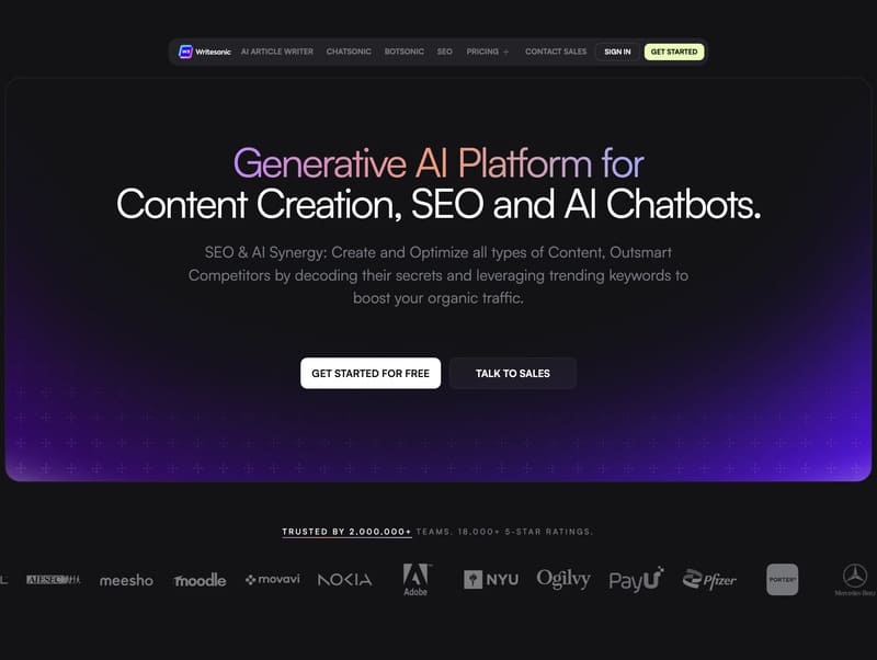 page accueil logiciel rédaction  writesonic